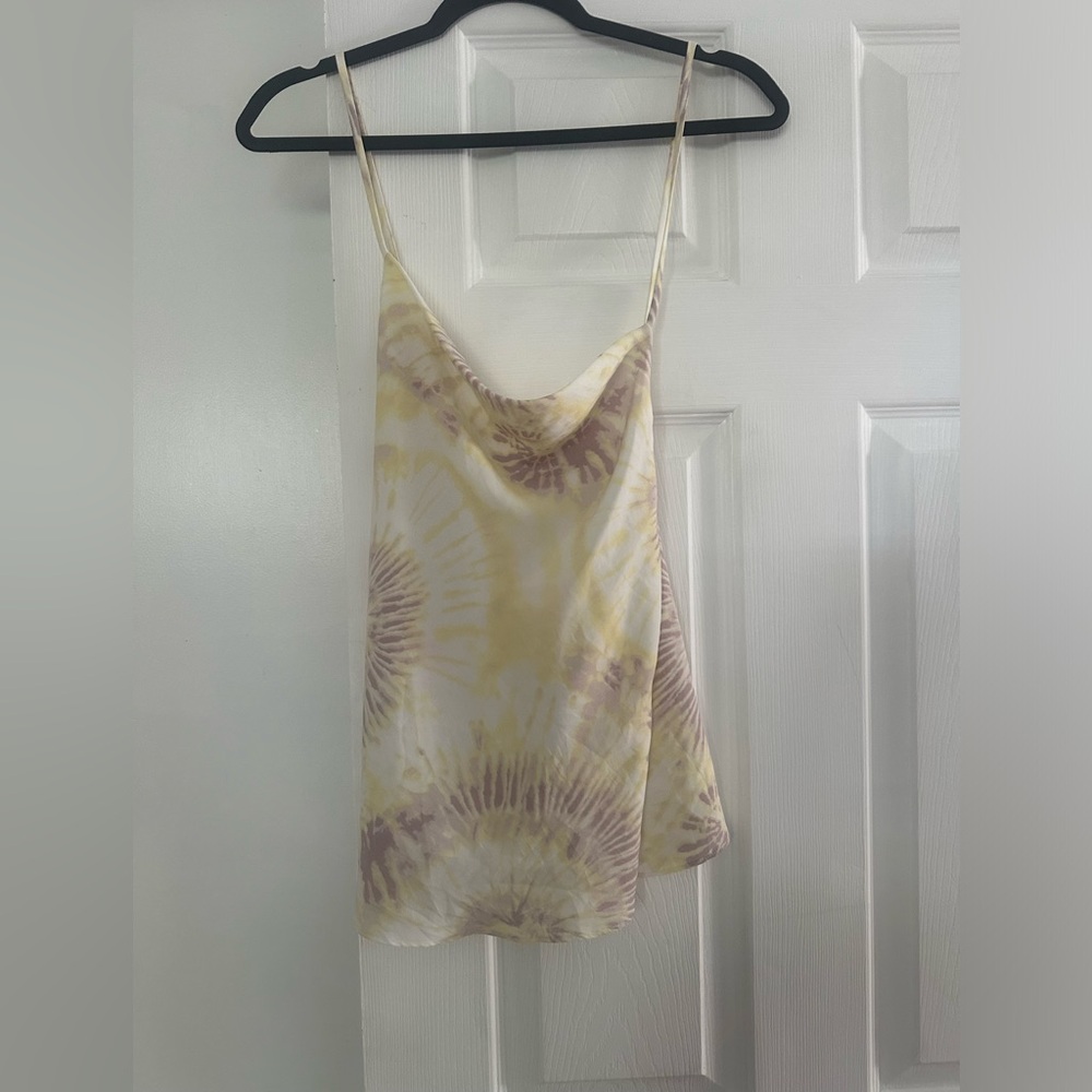Tank top, cream with yellow and purple design